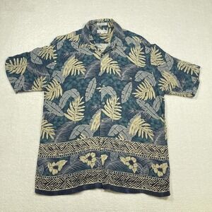 Pierre Cardin Shirt Men's Large Hawaiian Green Yellow Palm Tree Beach Rayon